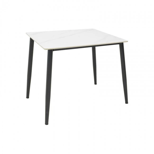 Τραπέζι Gustas pakoworld λευκό μαρμάρου sintered stone-μαύρο μέταλλο 80x80x76εκ