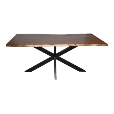 Lenoua pakoworld table solid acacia wood thickness 3.7-4cm in walnut color with black metal legs 180x90x76cm