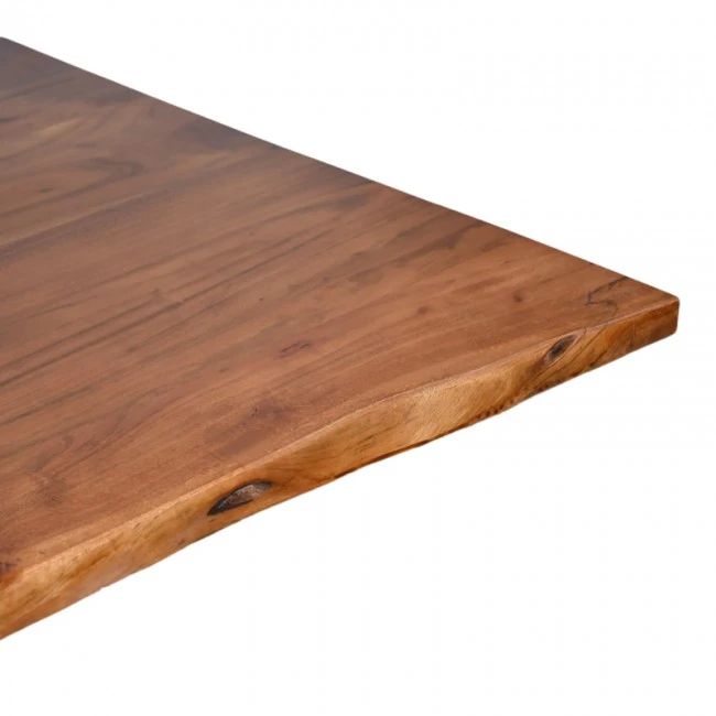 Lenoua pakoworld table solid acacia wood thickness 3.7-4cm in walnut color with black metal legs 180x90x76cm