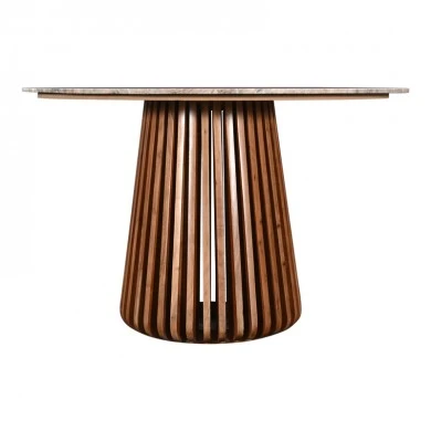 Table Mable pakoworld solid acacia wood in natural color and marble top D120x76cm