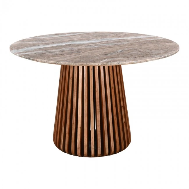 Table Mable pakoworld solid acacia wood in natural color and marble top D120x76cm