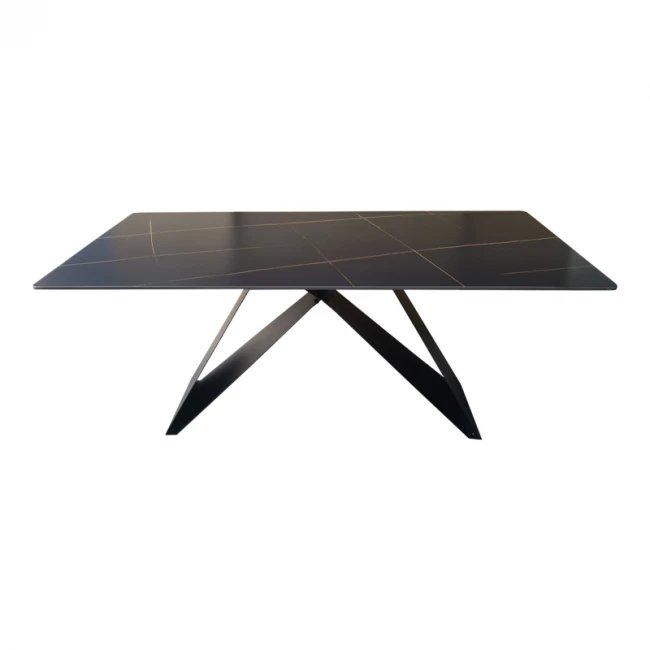 Mapele pakoworld table black marble finish with black metal legs 180x90x75cm