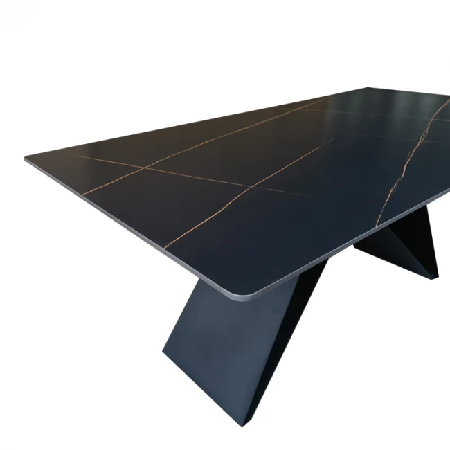 Mapele pakoworld table black marble finish with black metal legs 180x90x75cm