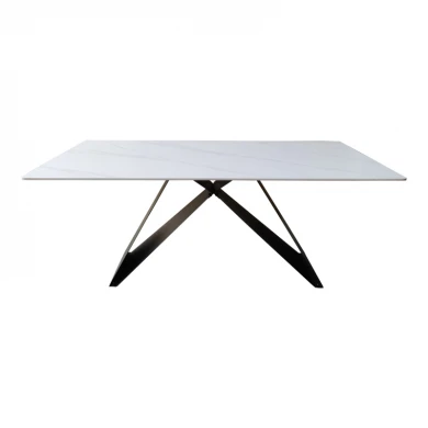 Mapele pakoworld table white marble sintered stone with black metal legs 180x90x75cm