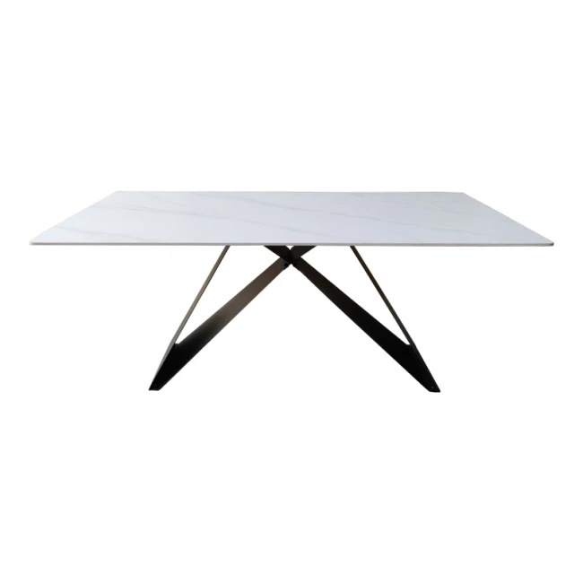 Mapele pakoworld table white marble sintered stone with black metal legs 180x90x75cm