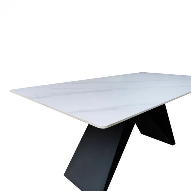Mapele pakoworld table white marble sintered stone with black metal legs 180x90x75cm