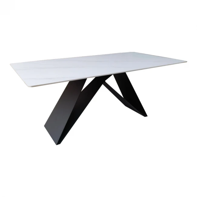 Mapele pakoworld table white marble sintered stone with black metal legs 180x90x75cm