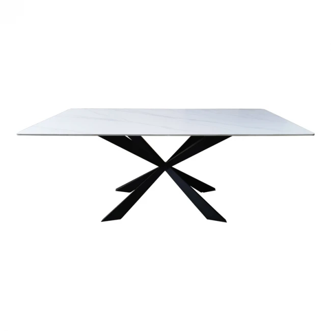 Mattias table pakoworld white marble sintered stone with black metal legs 180x90x75cm