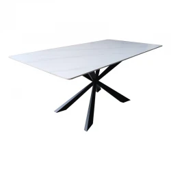 Mattias table pakoworld white marble sintered stone with black metal legs 180x90x75cm Mattias table pakoworld white marble sintered stone with black metal legs 180x90x75cm