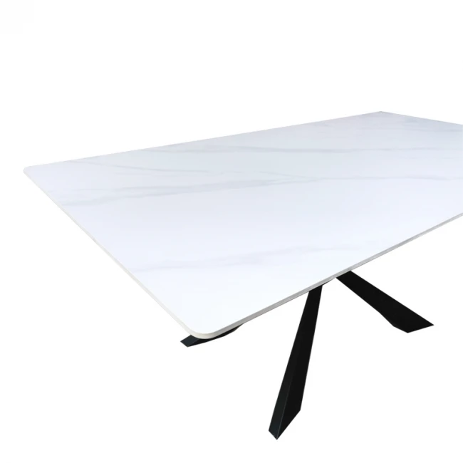 Mattias table pakoworld white marble sintered stone with black metal legs 180x90x75cm