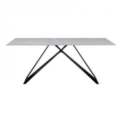 Kitchen table Meja pakoworld sintered white stone with black metal legs 180x90x76cm
