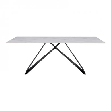 Kitchen table Meja pakoworld sintered white stone with black metal legs 200x100x76cm