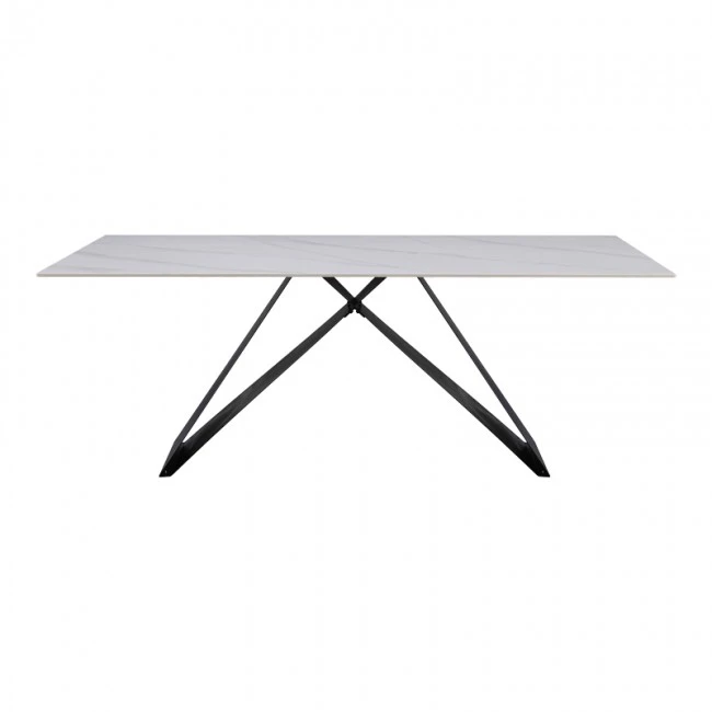 Kitchen table Meja pakoworld sintered white stone with black metal legs 200x100x76cm