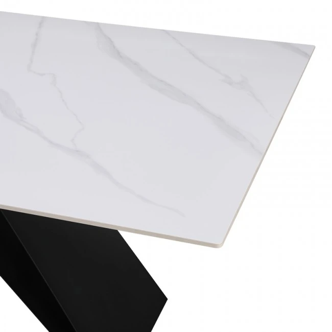 Kitchen table Meja pakoworld sintered white stone with black metal legs 200x100x76cm