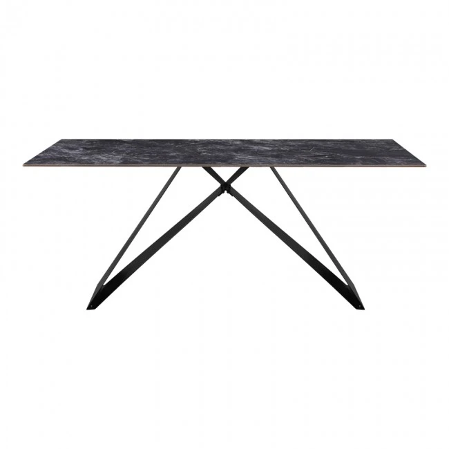 Kitchen table Meja pakoworld sintered black stone with black metal legs 180x90x76cm
