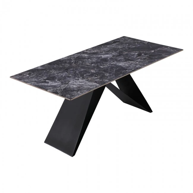 Kitchen table Meja pakoworld sintered black stone with black metal legs 180x90x76cm