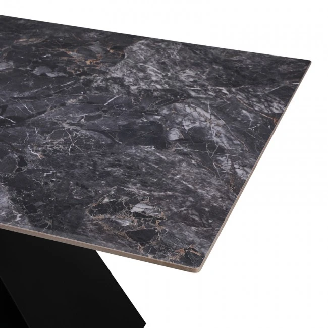 Kitchen table Meja pakoworld sintered black stone with black metal legs 180x90x76cm