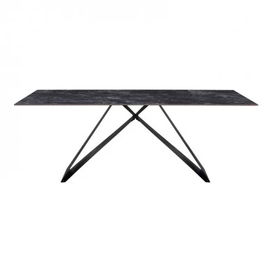 Kitchen table Meja pakoworld sintered black stone with black metal legs 200x100x76cm