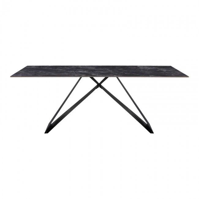 Kitchen table Meja pakoworld sintered black stone with black metal legs 200x100x76cm