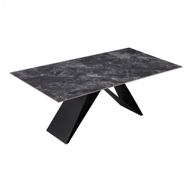 Kitchen table Meja pakoworld sintered black stone with black metal legs 200x100x76cm