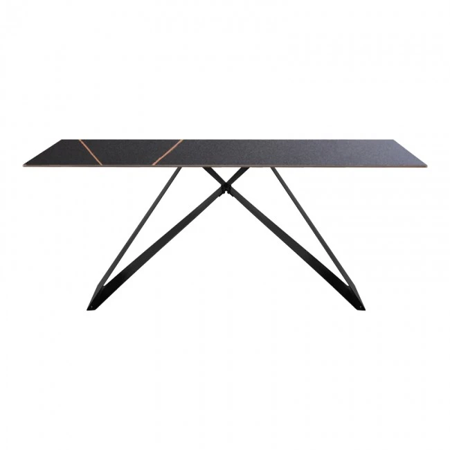 Meja pakoworld sintered stone table black marble - metal legs 180x90x76cm