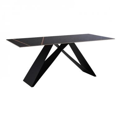Meja pakoworld sintered stone table black marble - metal legs 180x90x76cm