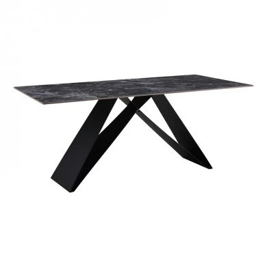 Kitchen table Meja pakoworld sintered black stone with black metal legs 180x90x76cm
