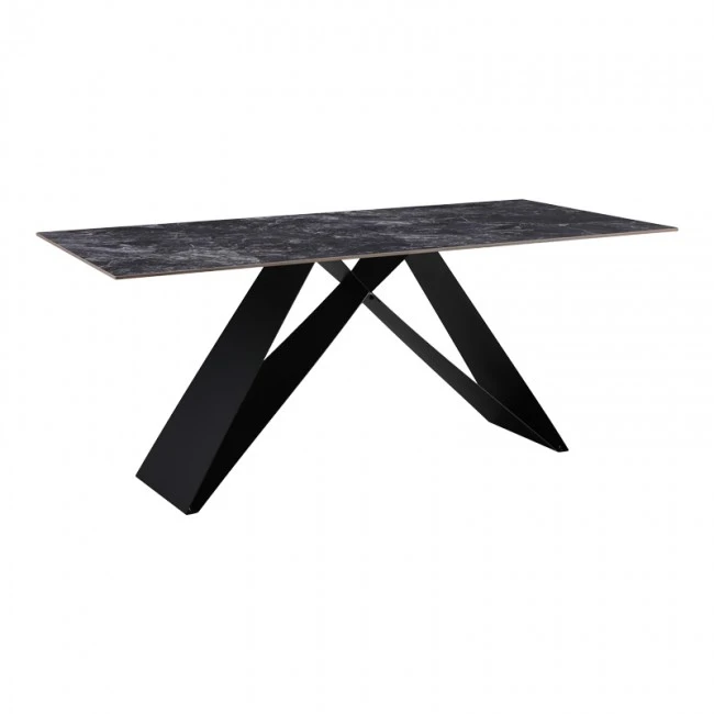 Kitchen table Meja pakoworld sintered black stone with black metal legs 180x90x76cm