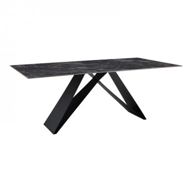 Kitchen table Meja pakoworld sintered black stone with black metal legs 200x100x76cm