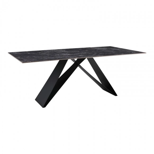 Kitchen table Meja pakoworld sintered black stone with black metal legs 200x100x76cm