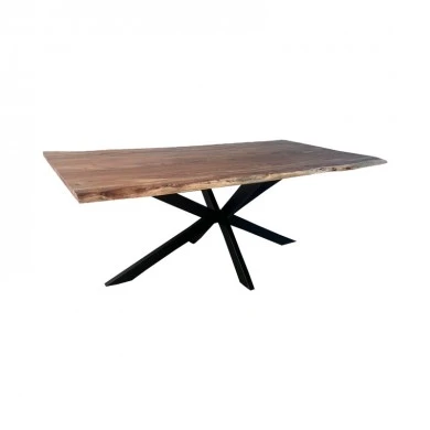 Lenoua pakoworld table solid acacia wood thickness 3.7-4cm in natural shade with black metal legs 180x90x76cm
