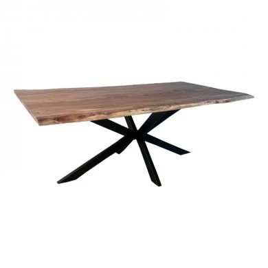 Lenoua pakoworld table solid acacia wood thickness 3.7-4cm in natural shade with black metal legs 200x100x76cm