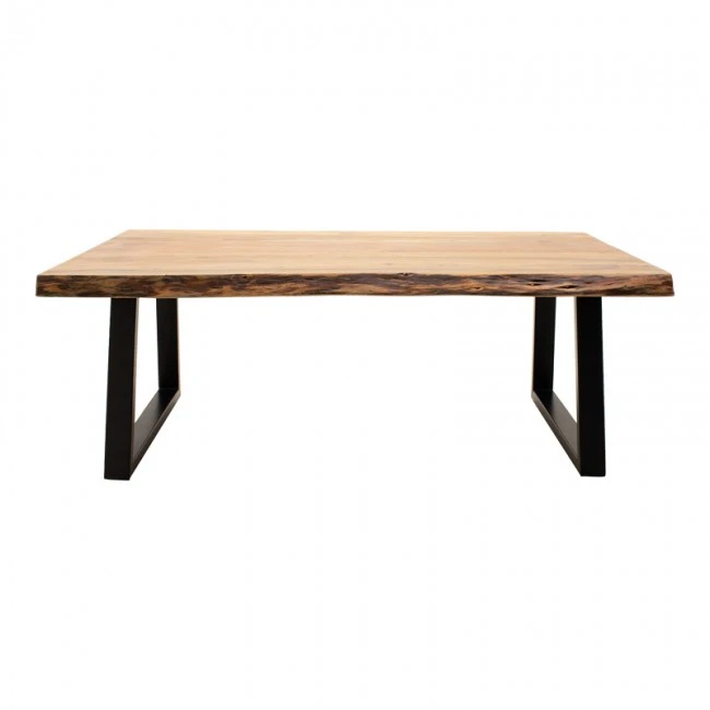 Miles pakoworld coffee table solid acacia wood thickness 3.7-4cm in natural shade with black metal legs 115x60x45cm