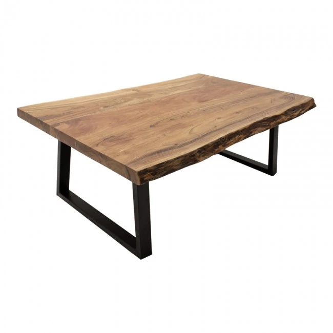 Miles pakoworld coffee table solid acacia wood thickness 3.7-4cm in natural shade with black metal legs 115x60x45cm