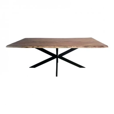 Lenoua pakoworld table solid acacia wood thickness 3.7-4cm in natural shade with black metal legs 180x90x76cm