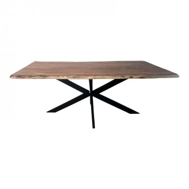 Lenoua pakoworld table solid acacia wood thickness 3.7-4cm in natural shade with black metal legs 200x100x76cm