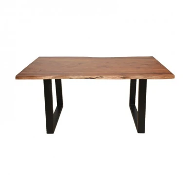 Miles pakoworld table solid acacia wood thickness 3.7-4cm in walnut shade with black metal legs 140x80x76cm