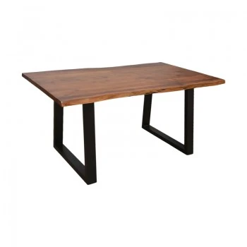 Miles pakoworld table solid acacia wood thickness 3.7-4cm in walnut shade with black metal legs 140x80x76cm