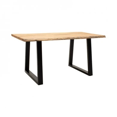 Miles Slim pakoworld table solid acacia wood 2.5cm in natural shade with black metal legs 140x80x76cm