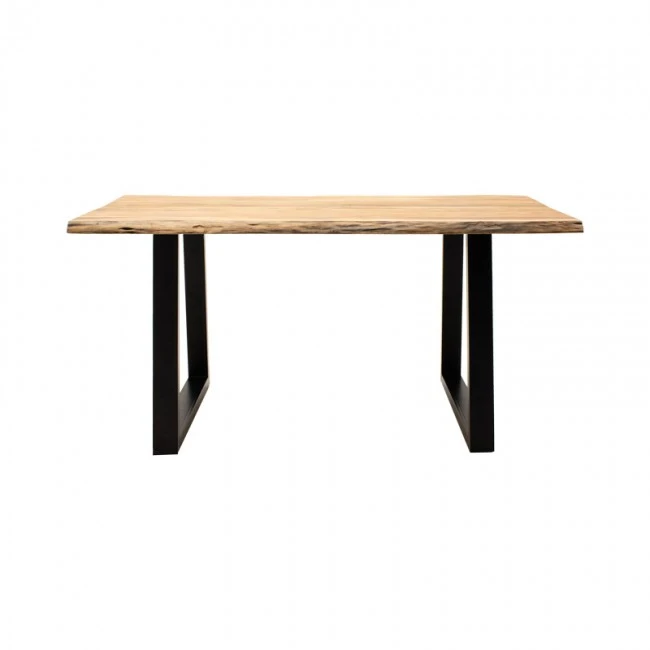 Miles Slim pakoworld table solid acacia wood 2.5cm in natural shade with black metal legs 140x80x76cm