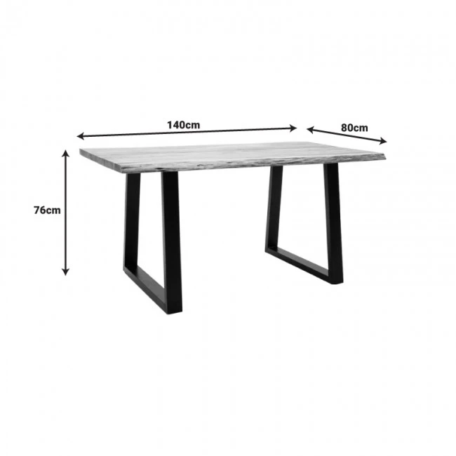 Miles Slim pakoworld table solid acacia wood 2.5cm in natural shade with black metal legs 140x80x76cm