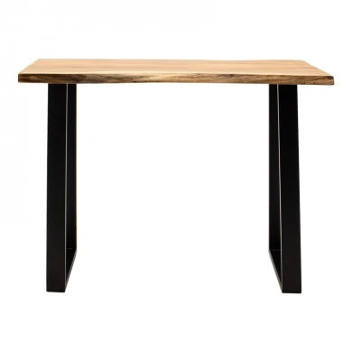 Bar table Miles pakoworld solid acacia wood 3.7-4cm in natural shade with black metal legs 120x53x97cm