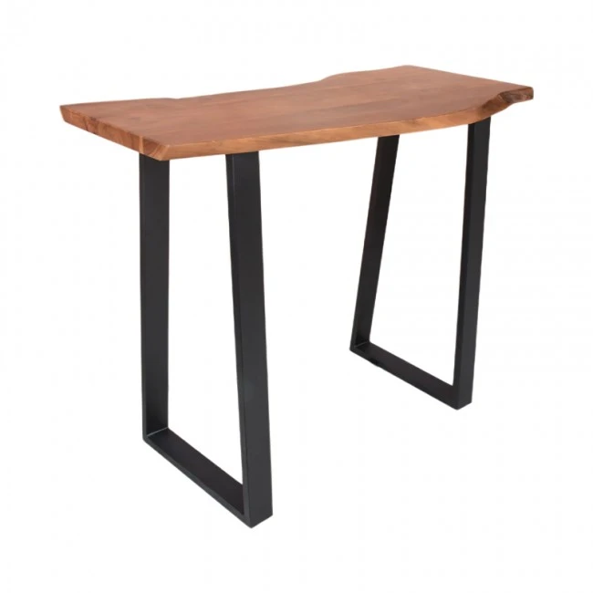 Bar table Miles pakoworld solid acacia wood 3.7-4cm in walnut color with black metal legs 120x53x97cm