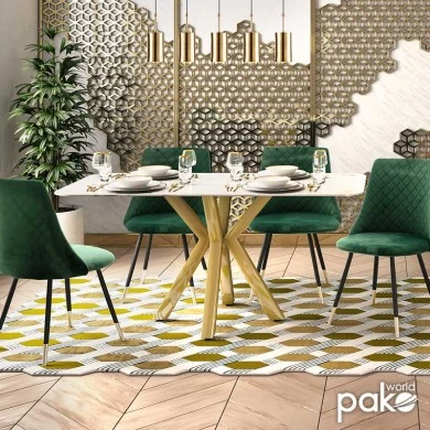 Dinner table Paris pakoworld glass 8mm marble pattern-golden 160x80x75cm