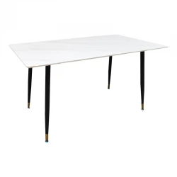 Pembe pakoworld table white marble sintered stone-black metal leg 140x80x75cm Pembe pakoworld table white marble sintered stone-black metal leg 140x80x75cm