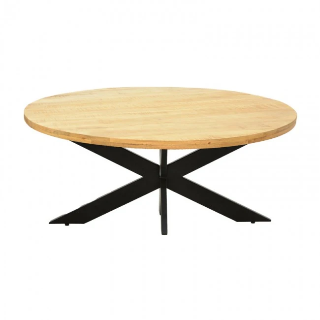 Royalty I table pakoworld solid mango wood 4cm in natural shade-black metal leg D130x77cm