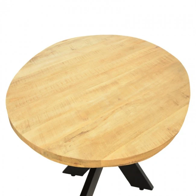 Royalty I table pakoworld solid mango wood 4cm in natural shade-black metal leg D130x77cm