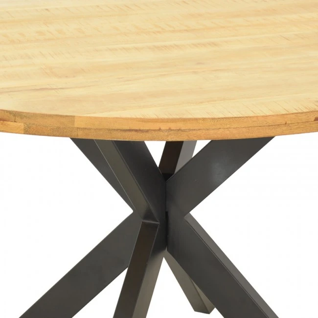 Royalty I table pakoworld solid mango wood 4cm in natural shade-black metal leg D130x77cm