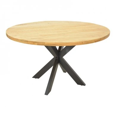 Royalty I table pakoworld solid mango wood 4cm in natural shade-black metal leg D130x77cm
