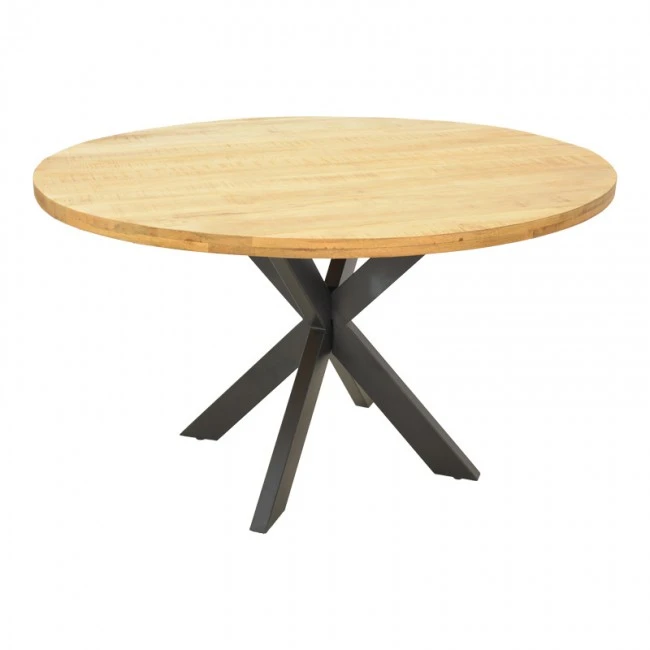 Royalty I table pakoworld solid mango wood 4cm in natural shade-black metal leg D130x77cm